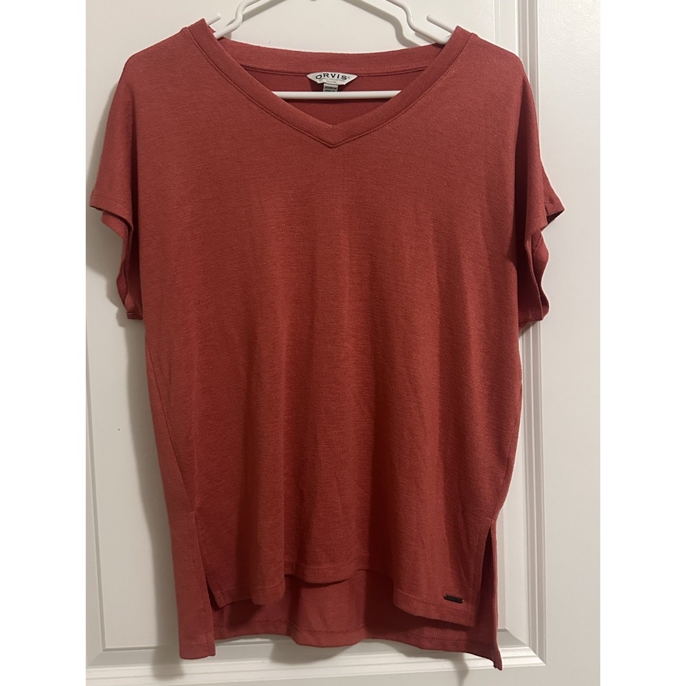 Orvis Women's Salmon Sleeveless V-Neck T-Shirt XS Relaxed Fit Casual Comfy‎